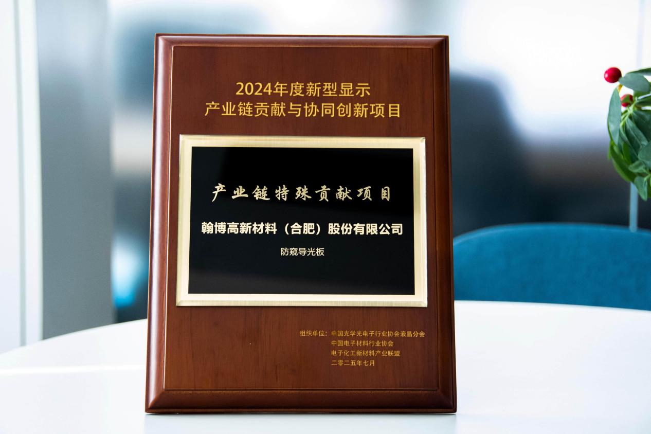翰博高新榮膺2024年度新型顯示產業(yè)鏈“特殊貢獻項目”大獎|創(chuàng)新防窺導光板技術獲權威認可